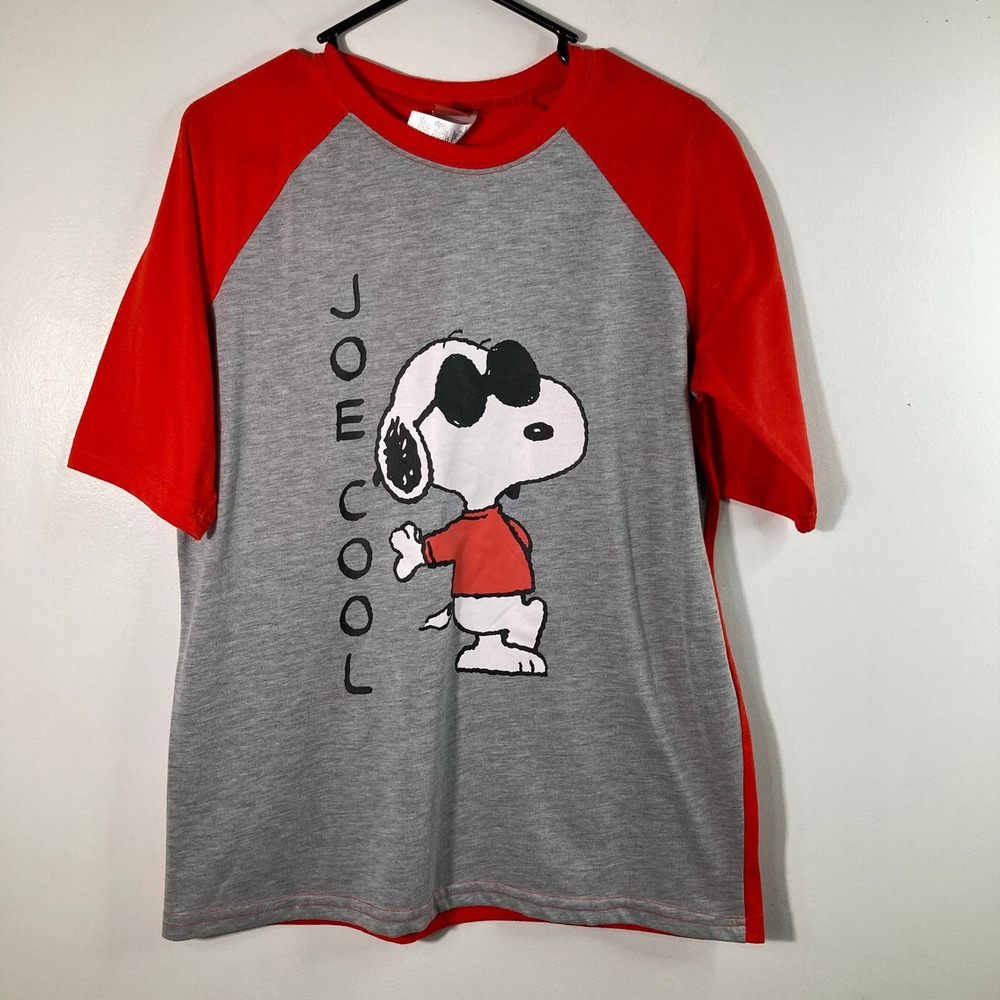 Peanuts Snoopy Joe Cool Graphic‎ T Shirt Kids Youth Red Gray Raglan
